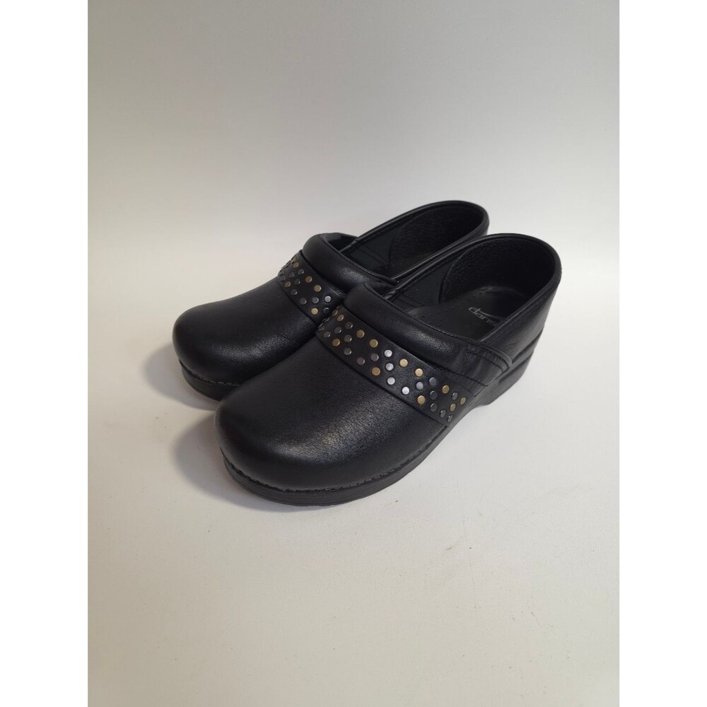 Dansko Pavan Leather Studded Clogs Women Black Comfort Work Shoes Size 8